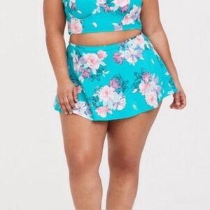 Torrid Bikini Bottom Skater Skirt Aqua Blue Floral Plus Size Swimwear Tropical